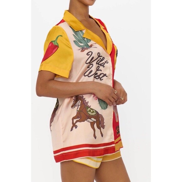 Show Me Your MUMU Home and Away PJ Set Lone Star Silky Shorts Women Size Medium - Picture 4 of 16